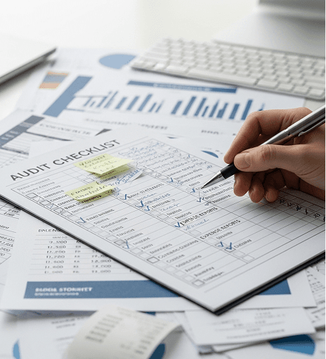 An audit checklist being completed during a quality assurance review