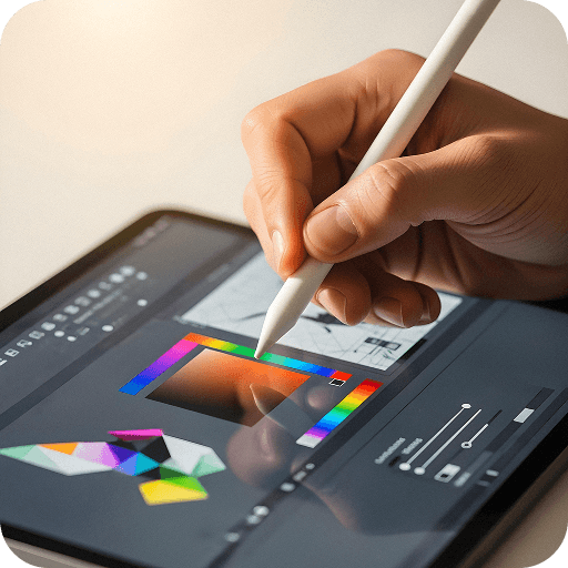 A designer working on brand colours on a tablet