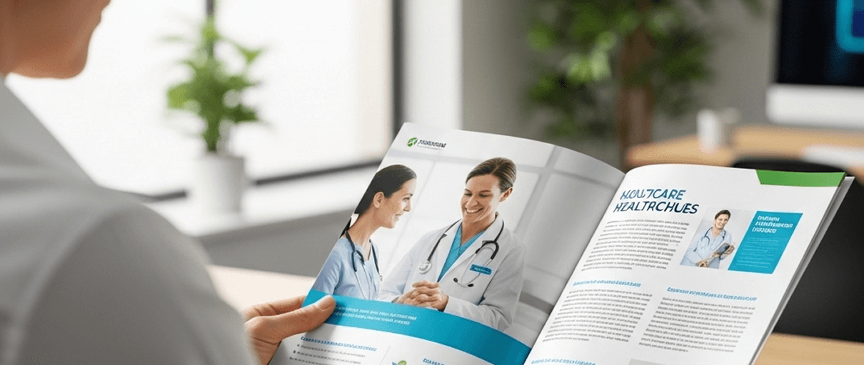 A person reading a professionally designed healthcare brochure