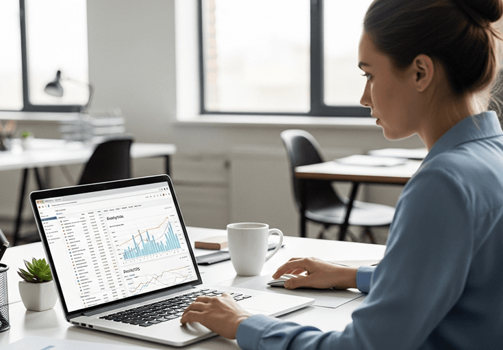 A care professional reviewing website analytics on a laptop