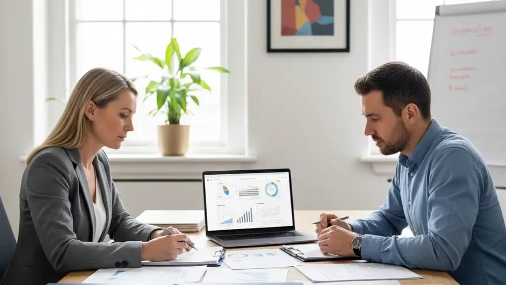 Corporate employees analysing project updates