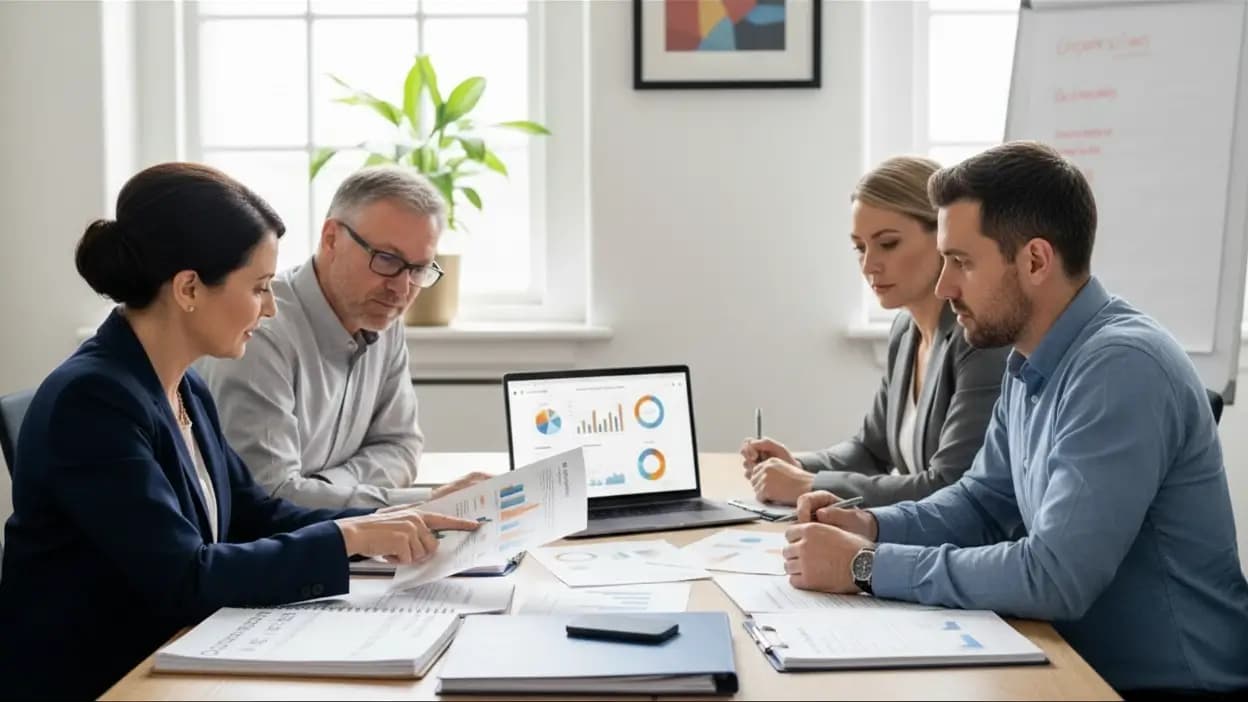 Corporate employees analysing project updates 3