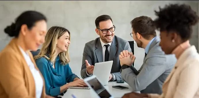 Care professionals in a meeting discussing regulatory requirements