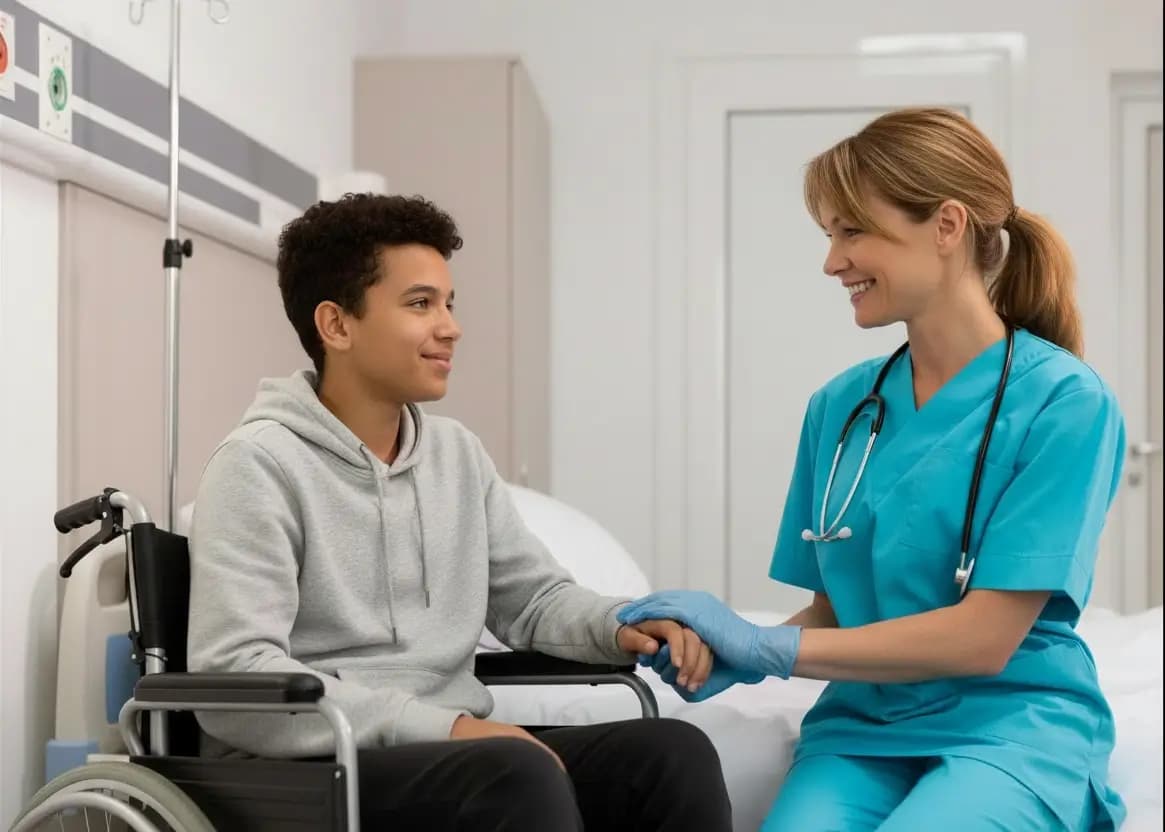 Smiling nurse with patient