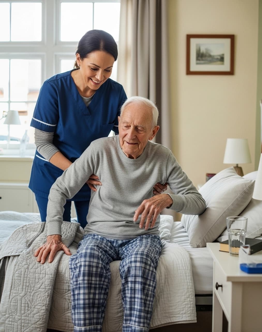 A care worker assisting an older man