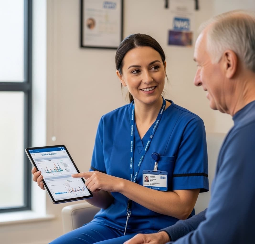 Care professional reviewing medicines