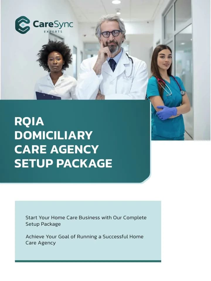Cover of the RQIA domiciliary care agency setup brochure by Care Sync Experts