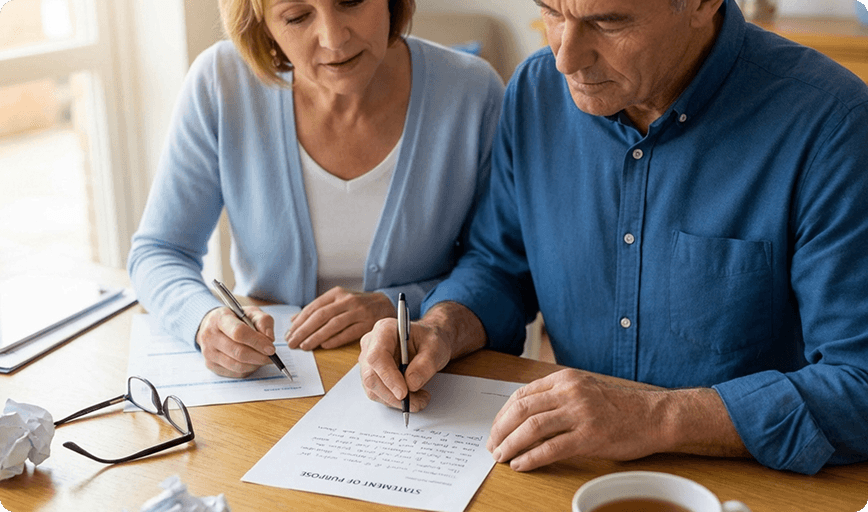 A couple completing care home admission paperwork
