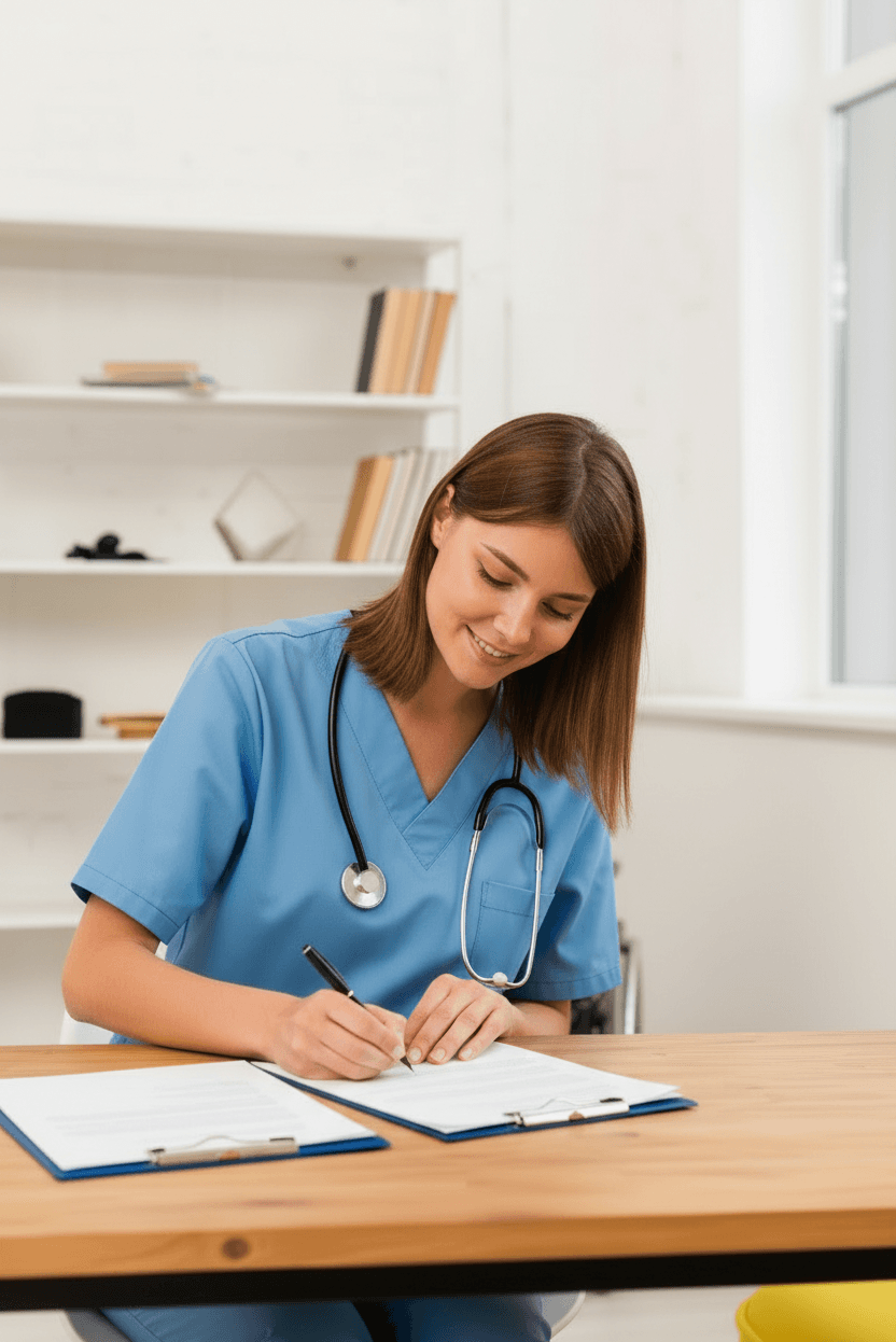 Care professional writing a supported living bid