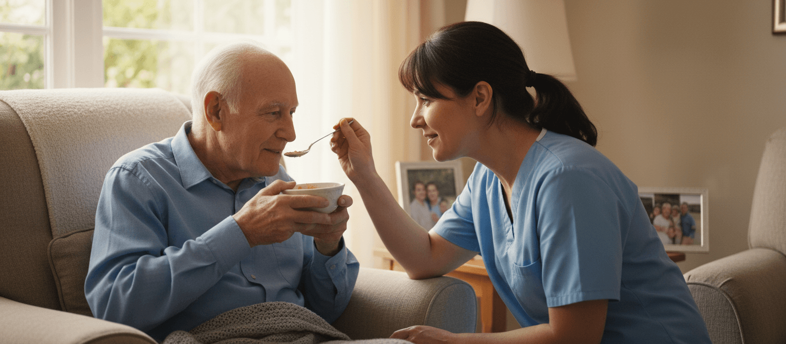A carer supporting an older man at home