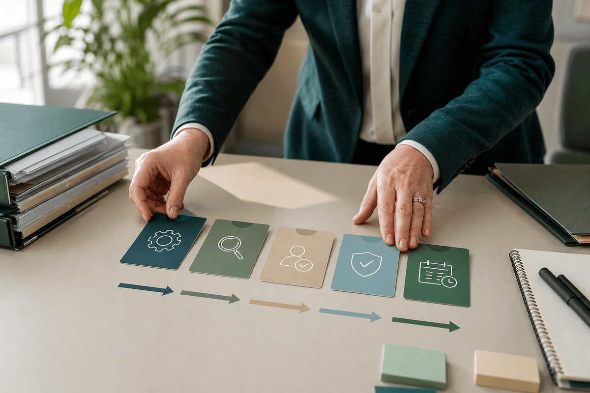 Care provider arranging a five-stage CQC change control and evidence review process