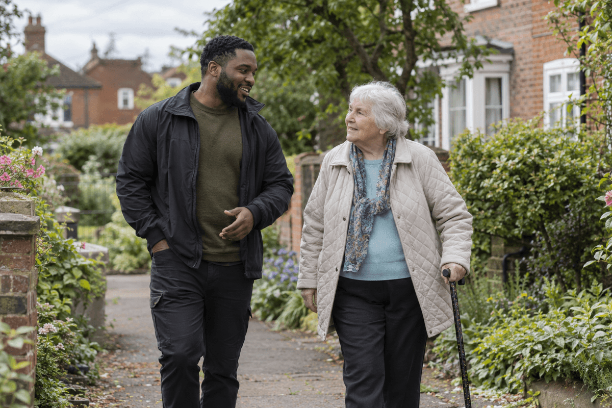 Care worker supporting community independence