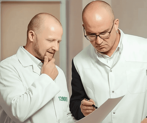 Care professionals reviewing regulatory registration documents