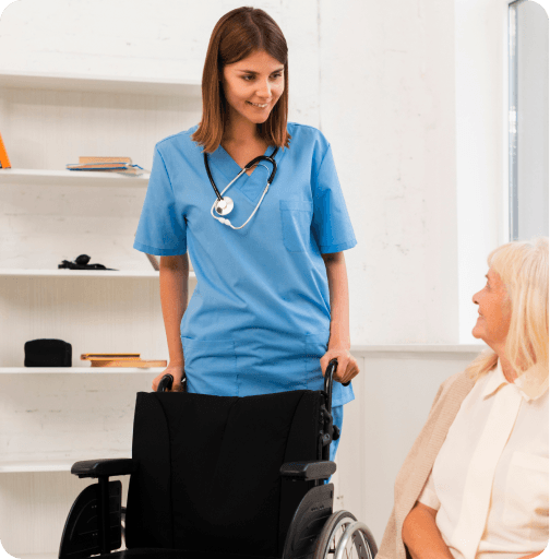 A nurse assisting a service user with mobility