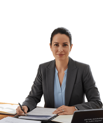 A registered manager preparing documents for a virtual CQC interview