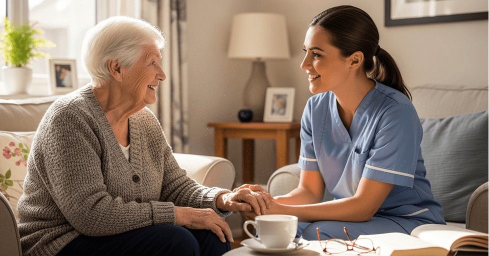Care worker and client during a training and support session