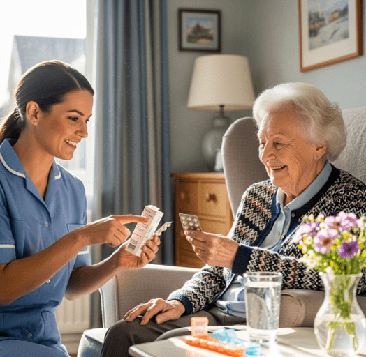 Care worker supporting a client with medication management