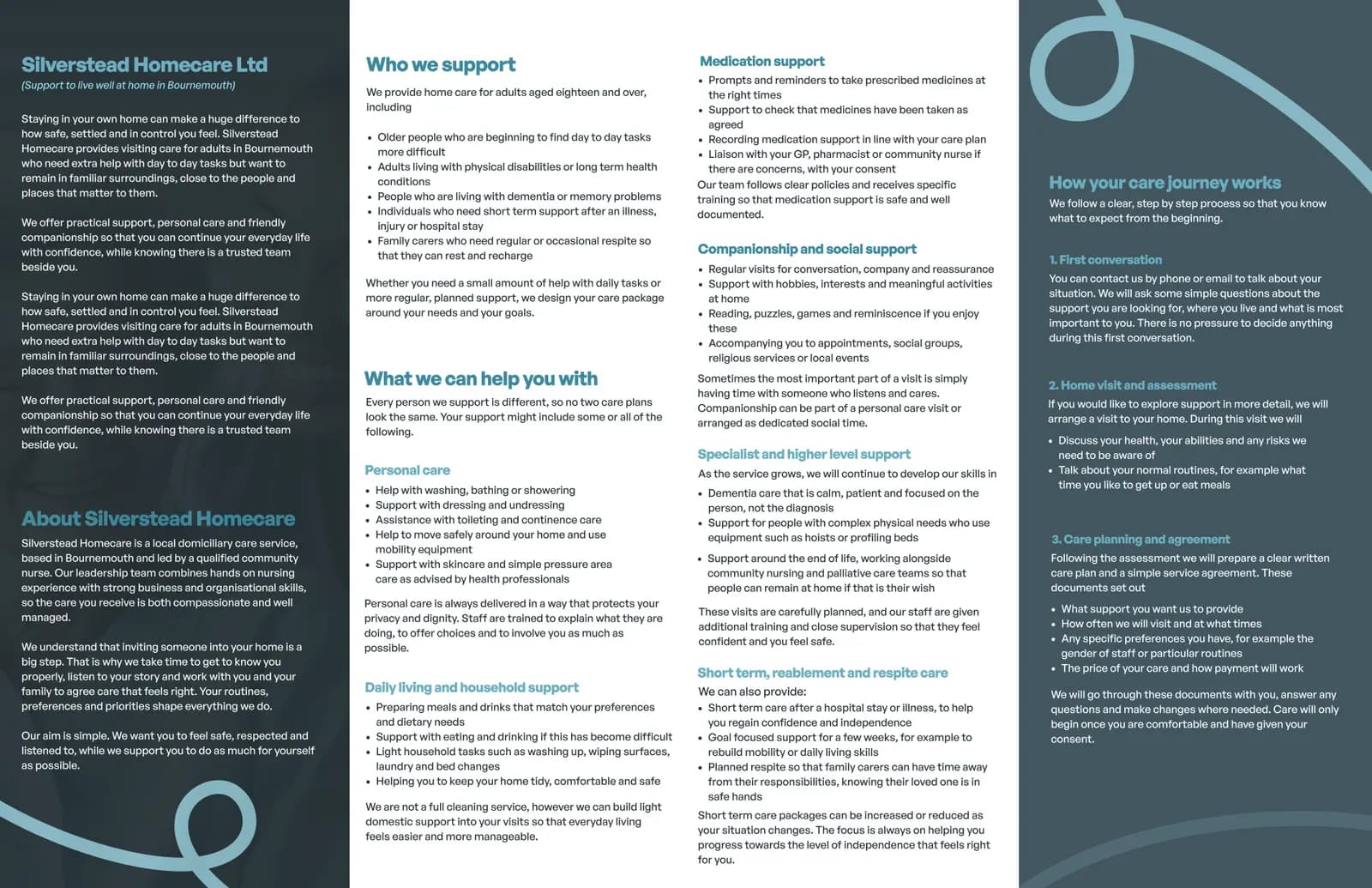 Silverstead Homecare brochure pages