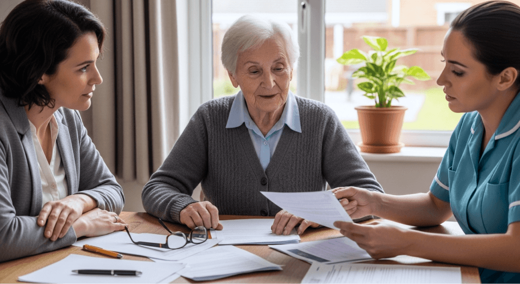 Care professional providing support