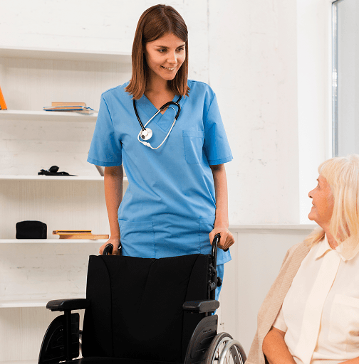 Nurse assisting an older resident