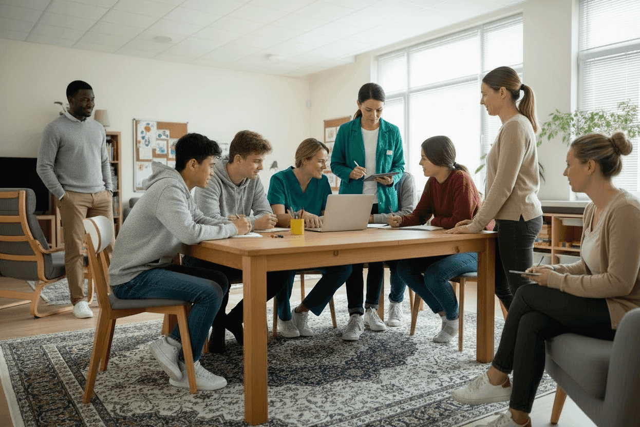 Young people aged 16 and 17 working with a support worker
