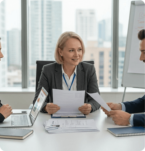 A bid writer presenting a reablement tender strategy in a meeting
