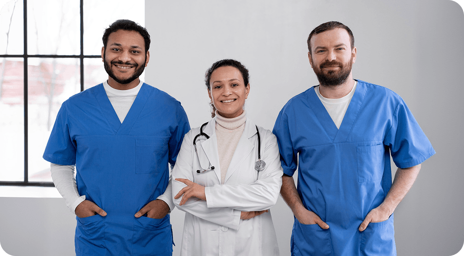 Care team of nurses and a doctor