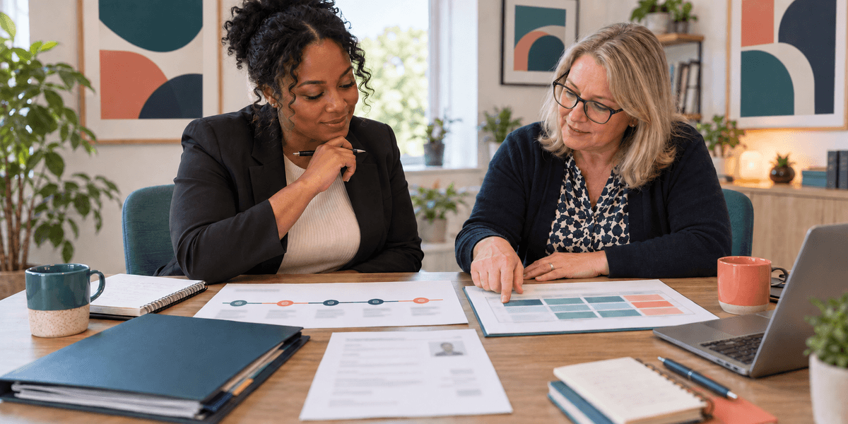 Registered manager applicant reviewing evidence and a 90-day domiciliary care plan