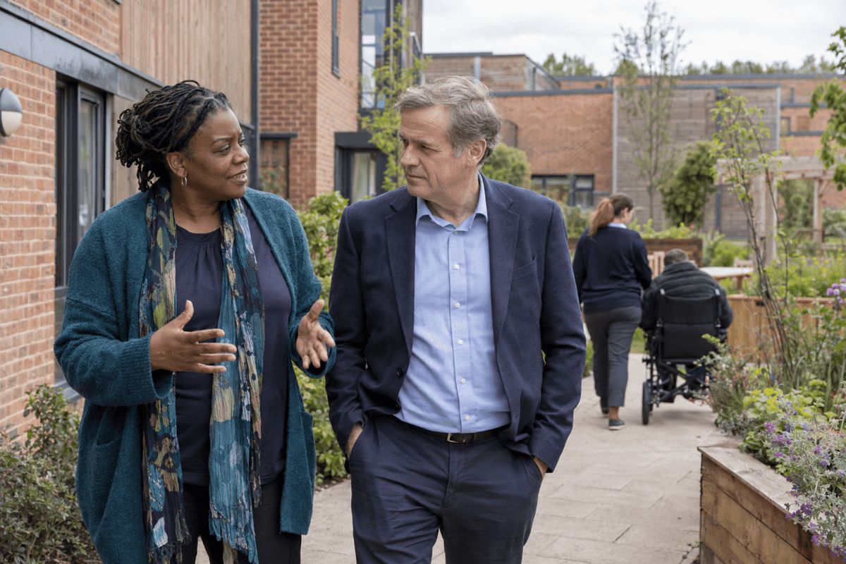 Care provider and commissioner visiting a service