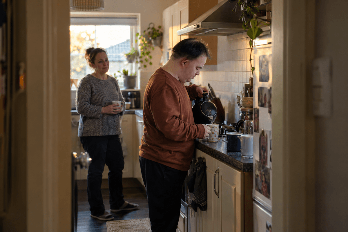 Tenant preparing tea independently at home